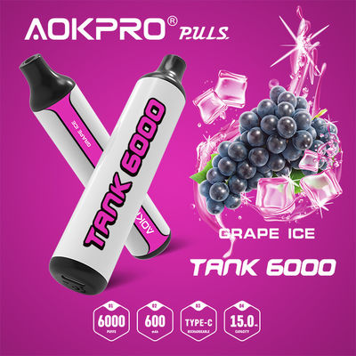 Van het Ijs Beschikbare Vape van de nicotine20mg Druif Pen 6000 Rookwolk type-c Aanvulling